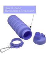 Foldable Silicone Water Bottle - Purple | Collapsible Leakproof Travel Bottle for Gym Office School | Portable Lightweight Reusable Bottle for Cycling Hiking Camping Outdoor Sports Use Gear | 600 ml - Image 4