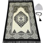 ESERRA Muslim Prayer Rug - 99 Beads & Cap Included, Islam Prayer Mats for Men, Women & Kids (Black) - Image 3