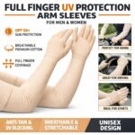 Cotton UV Protection Arm Sleeves – Pack of 2 Beige Full Hand Sleeves with Finger Cover | Soft, Stretchable Sun Protection Gloves for Men & Women | Summer Driving, Biking Essentials - Image 5