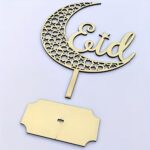 Cliths 1Pcs Eid Mubarak Wooden Crescent Moon Table Decor with Arabic Calligraphy Islamic Ramadan Eid al-Fitr Festive Centerpiece 25.9 x 9.3CM - Image 3