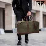 Fur Jaden 40L Canvas Weekender Travel Duffle Cabin Bag with Detachable Shoulder Strap (Military Green) - Image 6