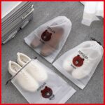 Wolpin Pack of 10 Pcs Shoe Bag Cover for Shoe Storage & Travelling Drawstring Bags Travel Pouch Large Waterproof, White Bear - Image 3