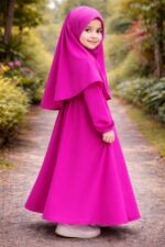 Suroj Shaikh || Girls Islamic Prayer Dress with Hijab, Traditional Full Length Abaya, Fuchsia Pink, Long Sleeve Muslim Worship Attire (7-8 years) - Image 3