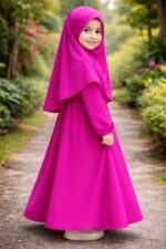 Suroj Shaikh || Girls Islamic Prayer Dress with Hijab, Traditional Full Length Abaya, Fuchsia Pink, Long Sleeve Muslim Worship Attire (7-8 years) - Image 5