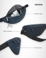 Destinio Waist Bag for Man Woman - Anti Theft, Waterproof Zippers and Back Pocket - Large Travel Waist Pouch, Fanny Pack, Belt & Hip Bag for Men, Women for Hiking, Passport, Gym (Blue) - Image 5