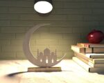 Islamic Table Decor Mosque Moon Design | Ramadan Eid Mubarak Wooden Tabletop Decoration | |Eid Decoration Itmas | Pine MDF Islamic Decor | Wooden Decor for Home | 12 Inch by Curious Button - Image 4
