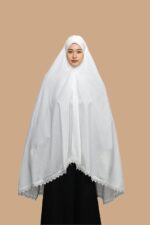 M H Women’s Cotton Khimar Hijab with Inner Cap & Zipper - White, Breathable, Lightweight, Ready to Wear for Namaz, Hajj & Umrah - Image 3