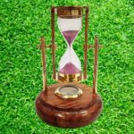 Utc Brass Sand Timer Wood Base With Compass Nautical, Hanging Sand Clock 2 Min Hourglass Pink Sand Best For Gift Home & Office Decor - Image 3