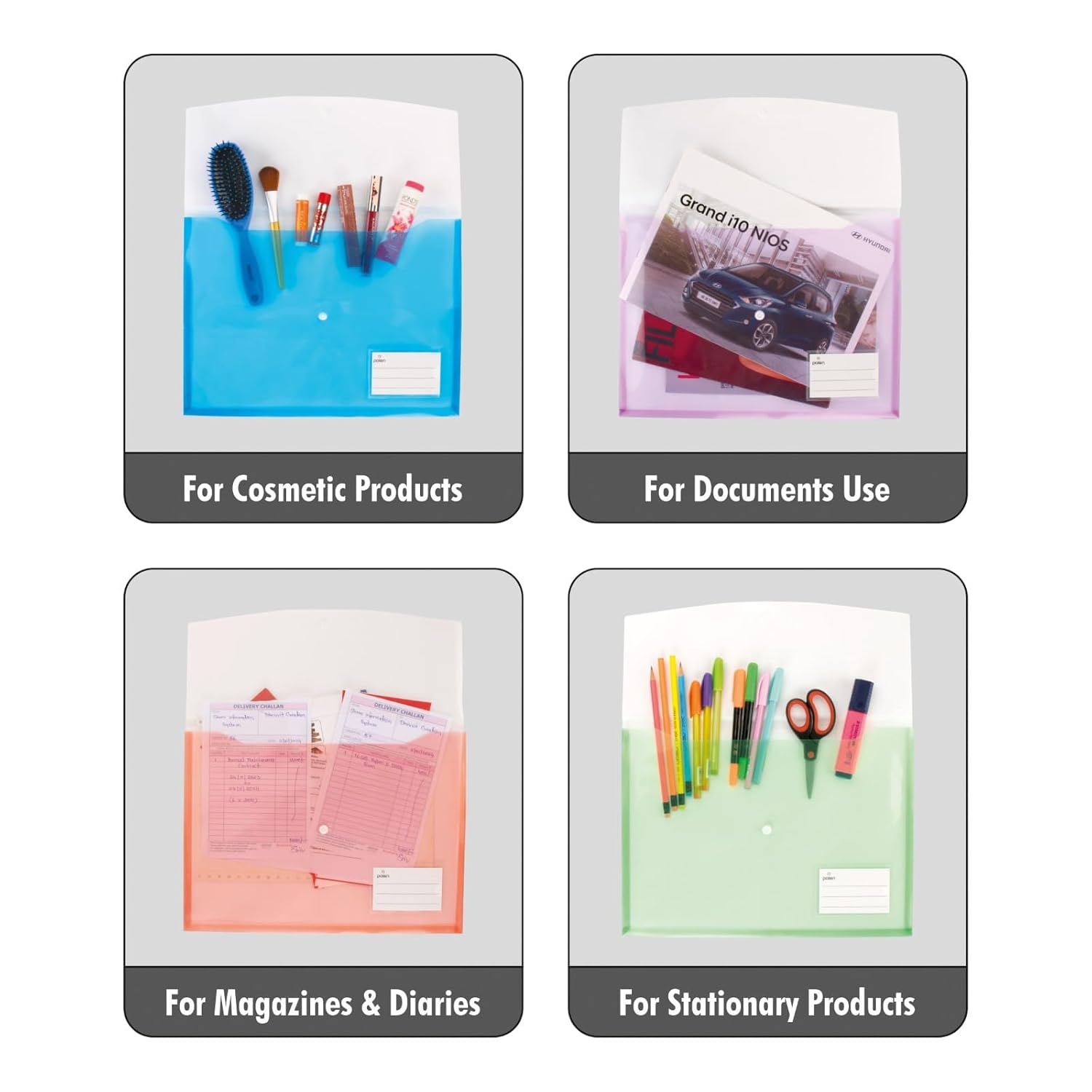 POLEN 12 Pcs Gazette Button Bag,Folder FS/Legal Heavy Duty Twin Double Pocket Document File, Envelope Holder Storage Case, Snap Button Organizer.(Assorted Color) - Image 8