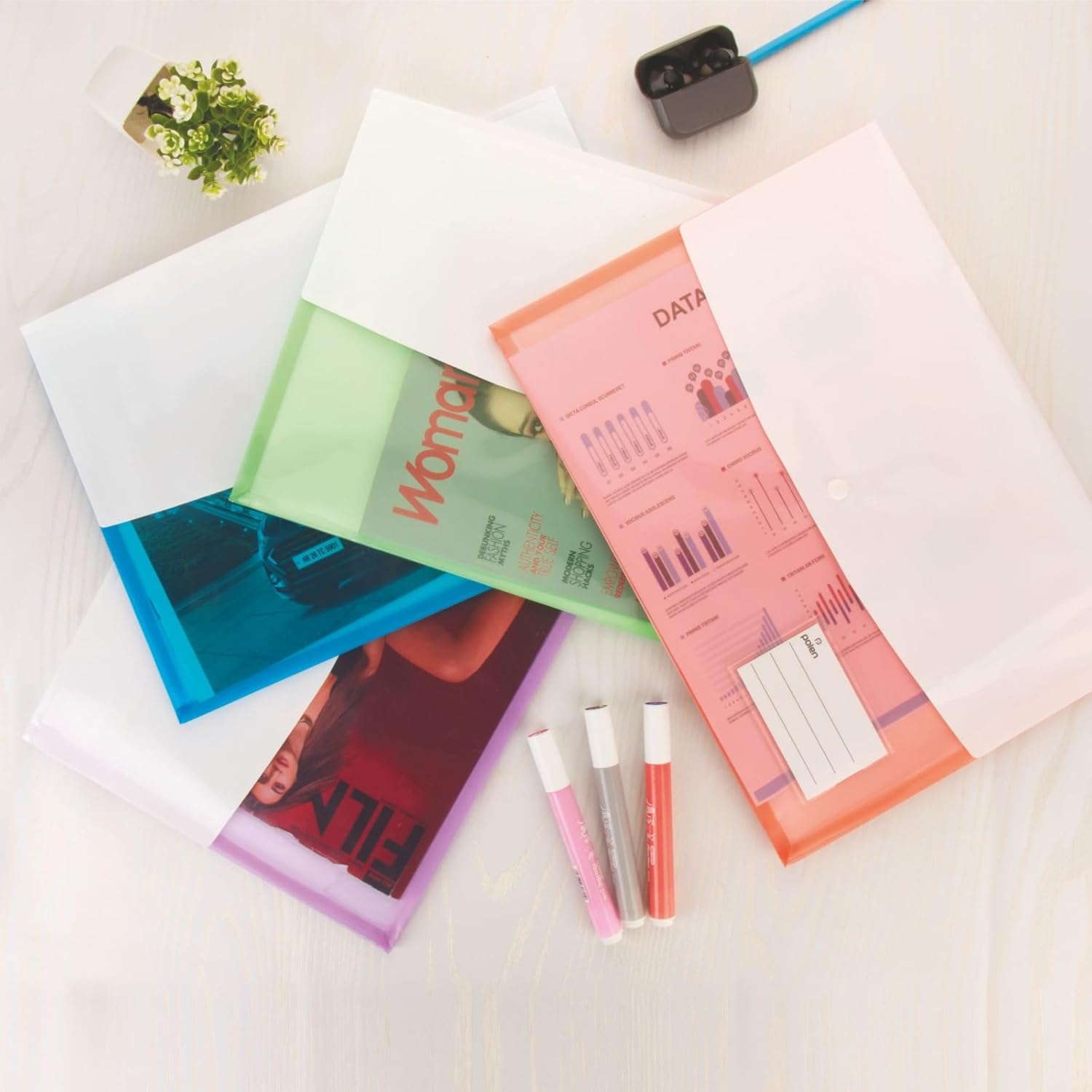 POLEN 12 Pcs Gazette Button Bag,Folder FS/Legal Heavy Duty Twin Double Pocket Document File, Envelope Holder Storage Case, Snap Button Organizer.(Assorted Color) - Image 10