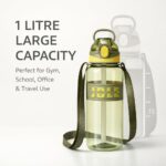 ODMART 1 Litre Sports Water Bottle with Straw & Carry Strap | Leak Resistant Plastic Drinking Bottle for Gym, Cycling, Hiking, Travel, School & Office - Image 3