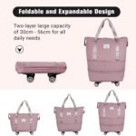 Storite Nylon 40 Cm Expandable Travel Duffle Bag for Women Luggage Bag with Wheels Waterproof Foldable Bag with Rolling Detachable Wheels- (Pink - 40 x 22 x 56 cm) - Image 4
