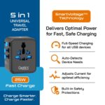 Ceptics 5 in 1 Universal Charger Adapter, Fast Charging with 2 USB-C 25W and 18W USB-A Port, All-in-One International Charger for EU, UK, USA, AUS – Black, Lifetime Limited Warranty - Image 6