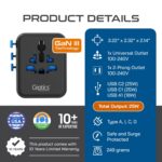 Ceptics 5 in 1 Universal Charger Adapter, Fast Charging with 2 USB-C 25W and 18W USB-A Port, All-in-One International Charger for EU, UK, USA, AUS – Black, Lifetime Limited Warranty - Image 7