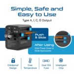 Ceptics 5 in 1 Universal Charger Adapter, Fast Charging with 2 USB-C 25W and 18W USB-A Port, All-in-One International Charger for EU, UK, USA, AUS – Black, Lifetime Limited Warranty - Image 8