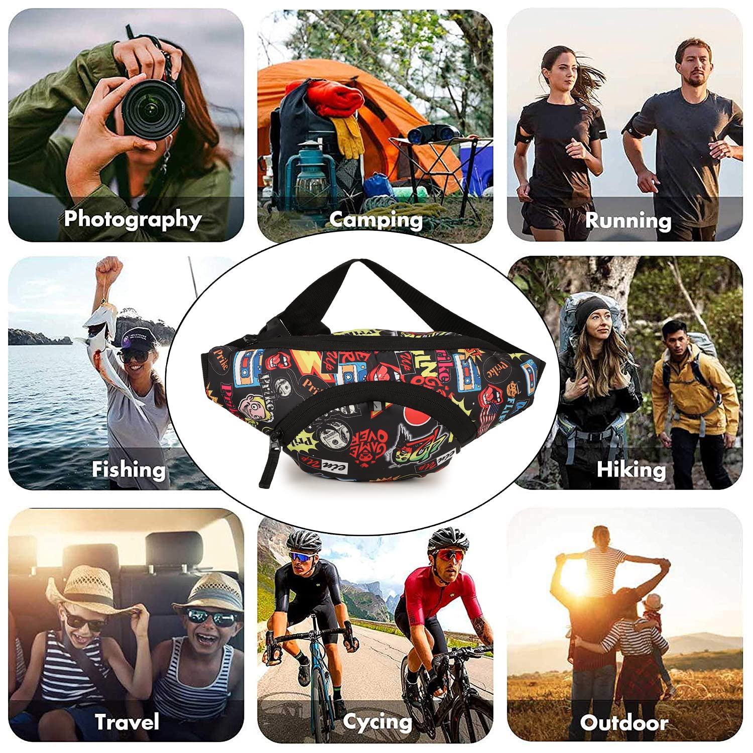 Waist Bag for Men,Women/Fanny Pack for Hiking Travel Camping Running Sports Outdoors/Money Belt with Adjustable Strap (Multicolor Green Zip) - Image 3