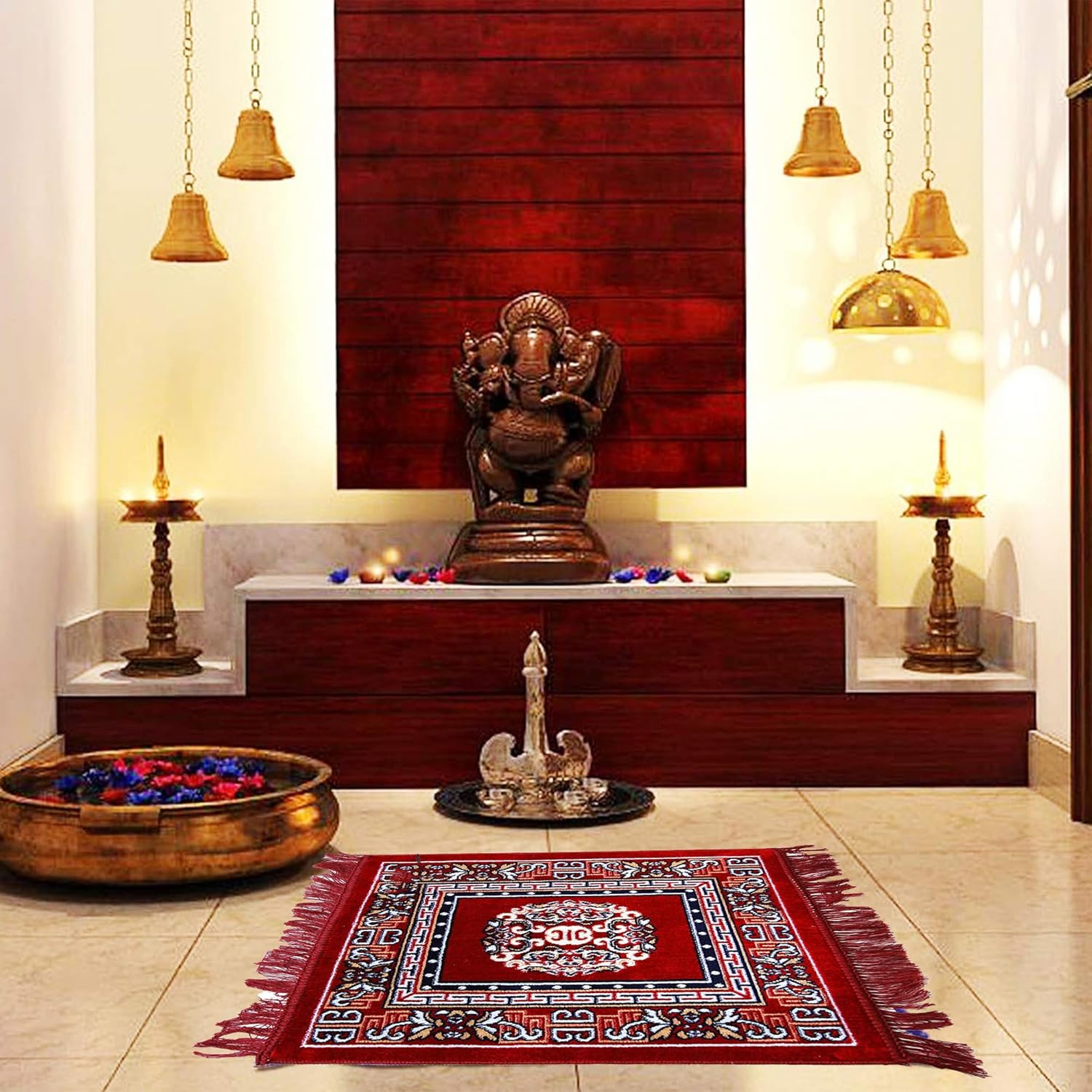 Elegant Prayer Mat Multipurpose Sitting Pooja Aasni Square Chatai Mat Comfortable Sitting Ideal for Pooja and Other Occasions Travel Mat Pack of 1(Random Color Will Be Sent) - Image 3