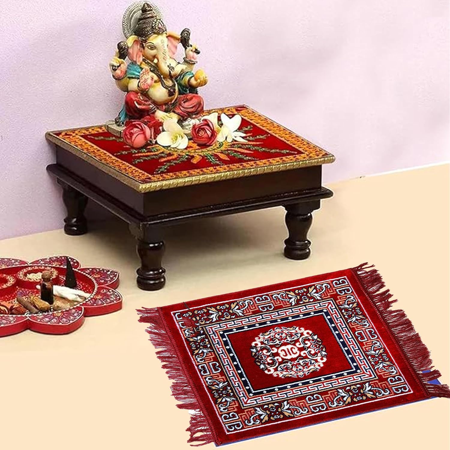 Elegant Prayer Mat Multipurpose Sitting Pooja Aasni Square Chatai Mat Comfortable Sitting Ideal for Pooja and Other Occasions Travel Mat Pack of 1(Random Color Will Be Sent) - Image 6