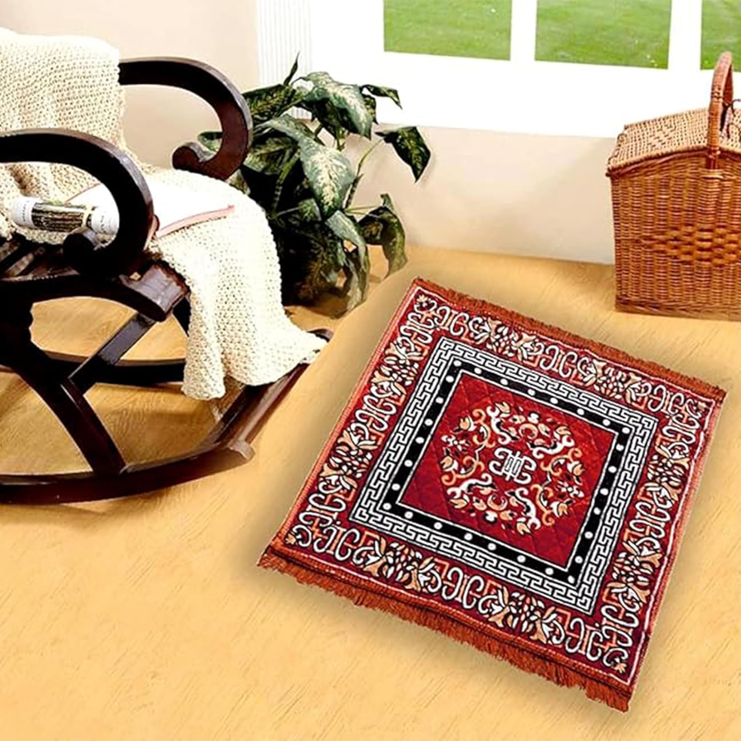 Elegant Prayer Mat Multipurpose Sitting Pooja Aasni Square Chatai Mat Comfortable Sitting Ideal for Pooja and Other Occasions Travel Mat Pack of 1(Random Color Will Be Sent) - Image 7