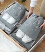 Wolpin (Pack of 5 Pcs) Shoe Bags Pouches Travel Cover for Shoe Storage & Travelling Drawstring Bags Dust Cover, Grey - Image 4