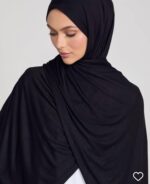 Premium Jersey Hijab Scarf, Soft Cotton Blend, White with Black Underscarf - Image 3