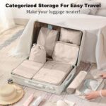 KRLZ 7 PCS Travel Organiser Packing Bags Packing Cubes Travel Luggage Packing Organizers Clothes Shoes Cosmetics Toiletries Storage Bags (Beige) - Image 9