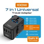 Ceptics 7 in 1 Universal Travel Adapter with 100W Retractable USB-C Cable, Universal and Japan Socket Input, 2 Type A & C Ports, for Laptop/MacBook – Global Compatibility, 5-Year Warranty, Black - Image 3