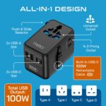 Ceptics 7 in 1 Universal Travel Adapter with 100W Retractable USB-C Cable, Universal and Japan Socket Input, 2 Type A & C Ports, for Laptop/MacBook – Global Compatibility, 5-Year Warranty, Black - Image 4