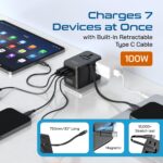 Ceptics 7 in 1 Universal Travel Adapter with 100W Retractable USB-C Cable, Universal and Japan Socket Input, 2 Type A & C Ports, for Laptop/MacBook – Global Compatibility, 5-Year Warranty, Black - Image 5