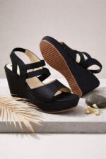 Women's Wedge Sandals | Elastic Strap, Open Toe, Low Heel | Elegant Comfortable Heels for Party, Office & Casual Wear | Fashion Footwear for Girls & Women, - Image 3