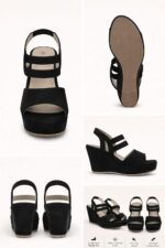 Women's Wedge Sandals | Elastic Strap, Open Toe, Low Heel | Elegant Comfortable Heels for Party, Office & Casual Wear | Fashion Footwear for Girls & Women, - Image 4