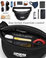 Supervek PRO Waist Bag for Men & Women – Lightweight Crossbody Waist Bag Chest Fanny Pack Pouch with Water Proof Zipper– Hip Belt Bag for Travel, Hiking, Festivals, Cycling & Outdoors- Carbon Black - Image 4