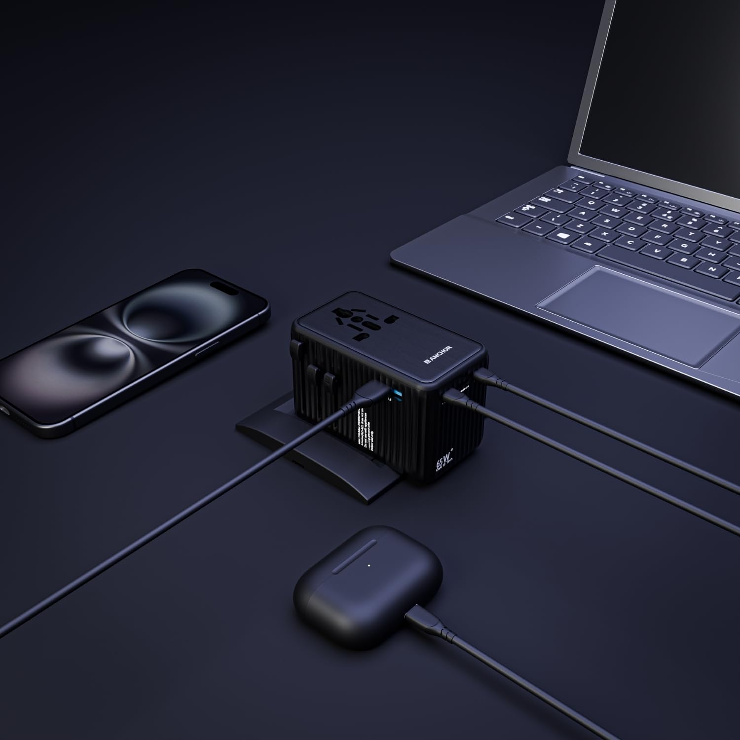 Anchor by Panasonic 65W International Travel Adapter, Universal Travel Adapter All in One for EU, UK, US and AU with 1 USB and 3 Type C Ports, 65W Travel Accessories with GaN Fast Charging - Image 6