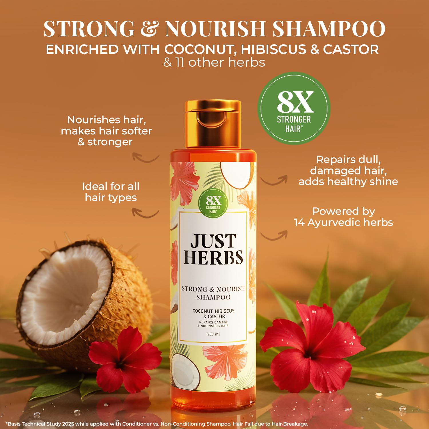 Just Herbs Castor and Black Onion Seed Sulfate Free Shampoo Reduce Hairfall,Hair Loss For Dry and Frizzy, Normal Hair Types Men & Women - 200ml - Image 3
