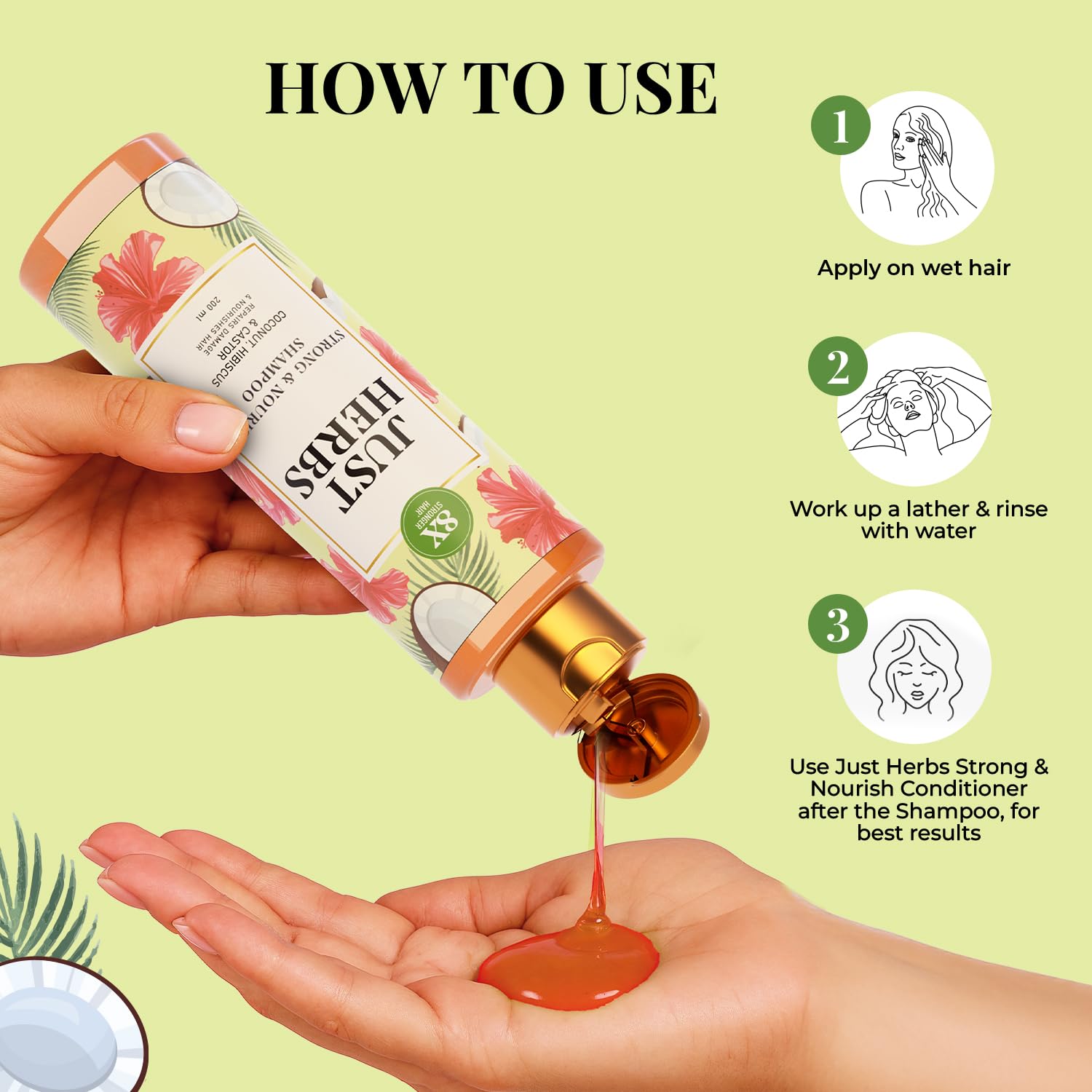 Just Herbs Castor and Black Onion Seed Sulfate Free Shampoo Reduce Hairfall,Hair Loss For Dry and Frizzy, Normal Hair Types Men & Women - 200ml - Image 7