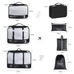 7pcs Travel Organizer Packing Cubes Set with 2 Self-Adhesive Hooks, Laundry Bag, Toiletry Bag, Lightweight Travel Pouch for Clothes (Black) - Image 3