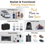 7pcs Travel Organizer Packing Cubes Set with 2 Self-Adhesive Hooks, Laundry Bag, Toiletry Bag, Lightweight Travel Pouch for Clothes (Black) - Image 6