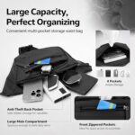 Waist Bag for Men Women, Large Fanny Pack with Waterproof Pocket, Premium Stitching, Branded Zippers, Oxford Polyester Money Belt for Hiking Travel (Black) - Image 4