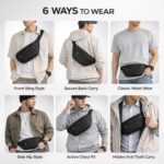 Waist Bag for Men Women, Large Fanny Pack with Waterproof Pocket, Premium Stitching, Branded Zippers, Oxford Polyester Money Belt for Hiking Travel (Black) - Image 5