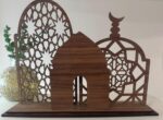 Haoser 3 Pcs Wooden Mosque Design Table Decoration Set | Islamic Home Decor | Ramadan & Eid Decoration | Islamic Tabletop Decor with Base | 7.5 Inch - Image 4