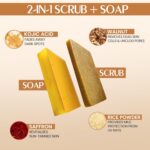 Kojic Acid & Saffron Detan Scrub Soap With Turmeric & Niacinamide | Skin Brightening Soap | Dark Spots, Pigmentation & Tan Removal Bathing Soap For Men & Women (Pack of 3) - Image 4