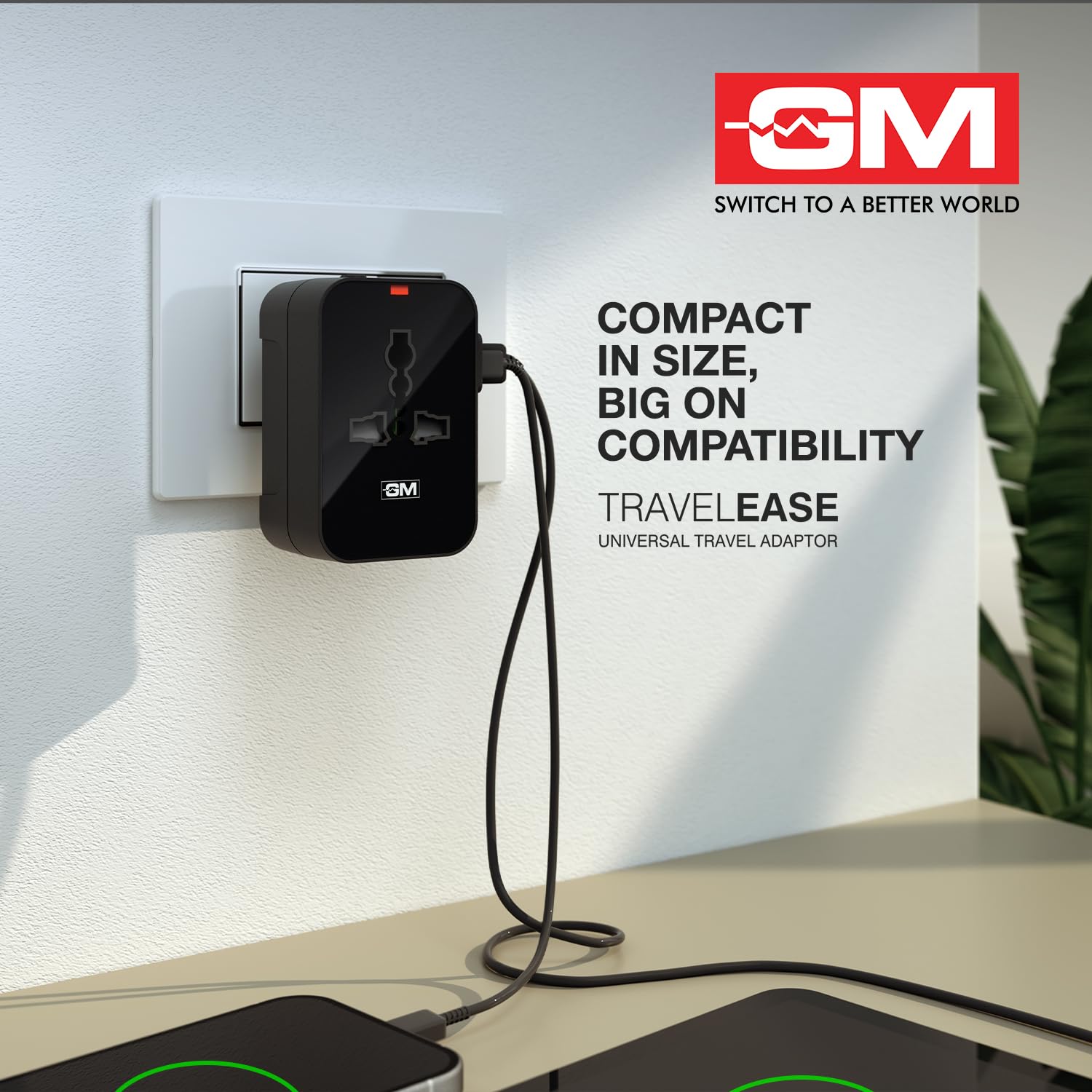 GM 3064 Universal Charger with 240V Power Output | International Travel Adapter with Port Type C - 3.1Amp and Type A - 2.1Amp Output | LED Indicator | for 150+ Countries US,UK,EU,AUS,Etc - Black - Image 7