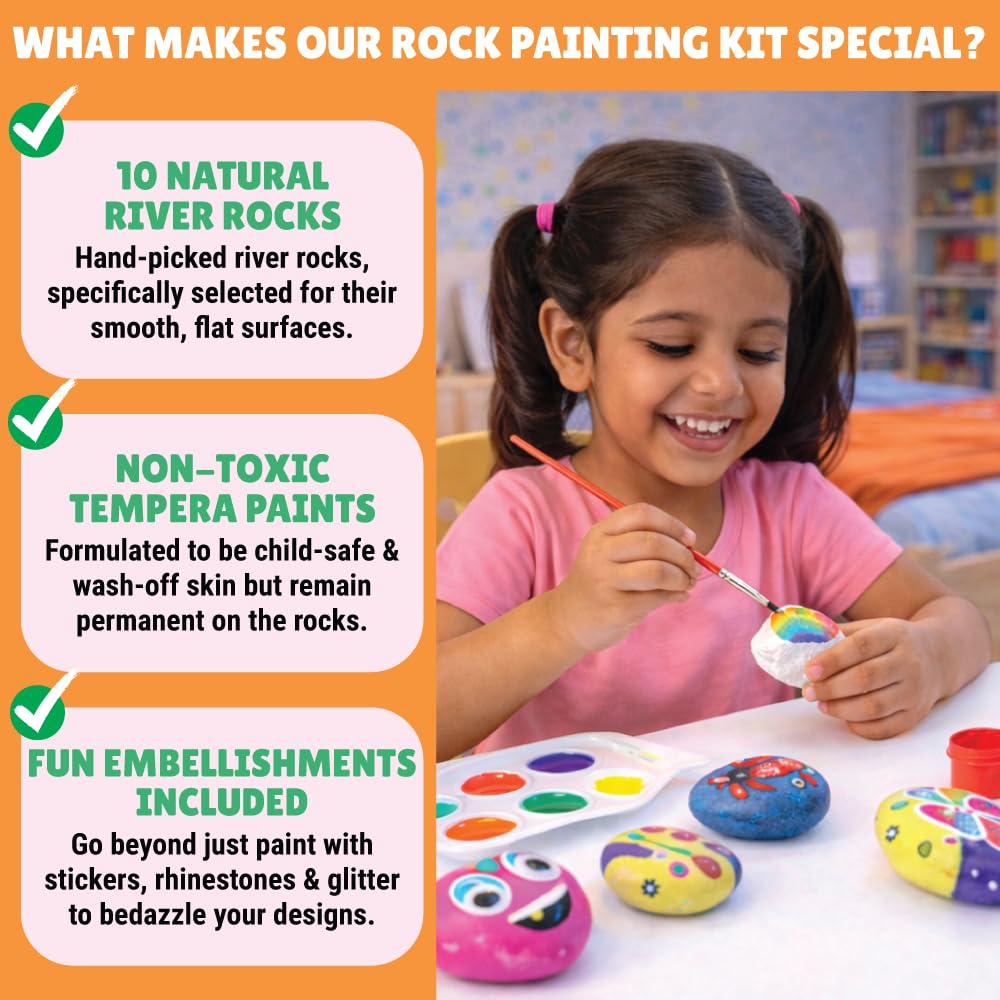 Kalakaram DIY Rock Painting Kit | Painting Kit for Kids Ages 4, 5, 6, 7, 8, 9, 10, 11, 12, 13, 14, Multicolor | Mess Free Art & Craft Activity for Girls & Boys, Craft Kits & Supplies | Stone Color Art, Gifts for Adults - Image 4
