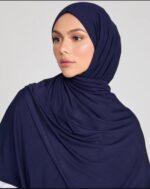 Premium Jersey Hijab Scarf, Soft Cotton Blend, Navy blue - Image 3