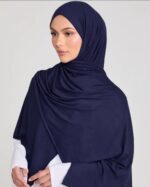 Premium Jersey Hijab Scarf, Soft Cotton Blend, Navy blue - Image 4