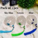Islamic Prayer Crystal Beads Tasbeeh with Silk Tassel, Skyblue Green Nevy Blue Color For Dhikar Best Gift of Hajj Umrah, Ramadan as Sadqa-e-Jariya Set of 3 - Image 3