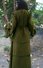 Mehandi Abaya Embroidery Work Burqa For Women Elegant Modest Islamic Wear Stylish Dubai Abaya Full Length Naqab (Mehandi) - Image 6