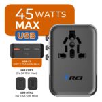 Orei 45Watt Universal Charger Adapter | 3X USBC 2XUSB A - 6-in-1 International Travel Adapter | Universal Travel Adapter Compatible 150+ Countries | Type C, A, G, I Compatible, Black - Image 4