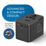Orei 45Watt Universal Charger Adapter | 3X USBC 2XUSB A - 6-in-1 International Travel Adapter | Universal Travel Adapter Compatible 150+ Countries | Type C, A, G, I Compatible, Black - Image 5