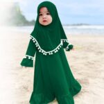 ODASDO Newborn Infant Baby Girls Prayer Dress Muslim Clothes for Toddler Kids Long Sleeve Abaya with Hijab Two Piece Set - Image 3